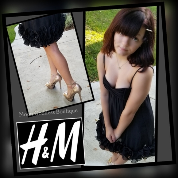 H&M ✦ Black Ruffle Hem Mini Dress ✦ Cocktail Prom Formal Strapless Sz 4 EUC - Picture 8 of 11